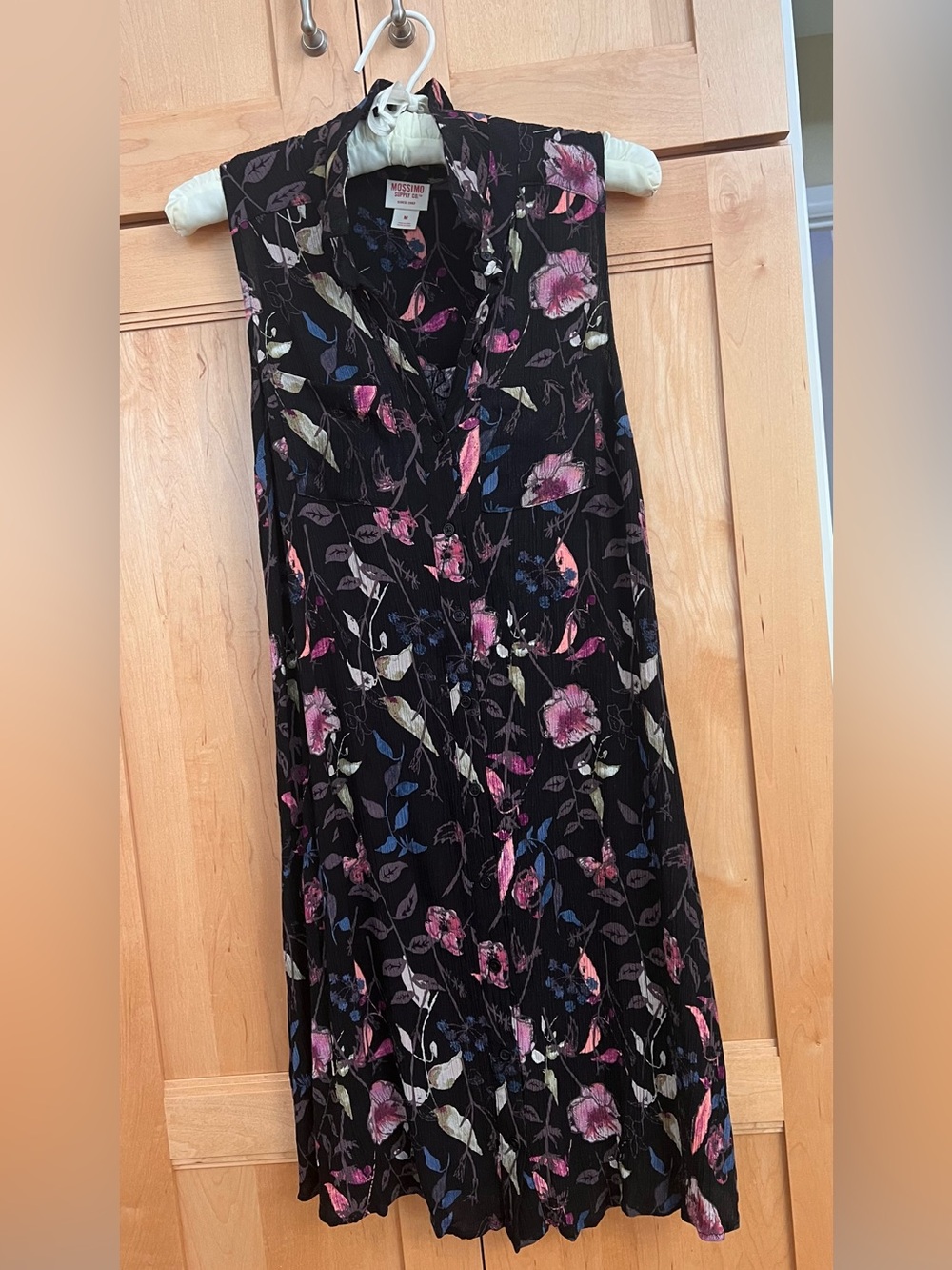 Mossimo Supply Co. Black Floral Shift Dress with Pink, Blue & Cream Accents MED